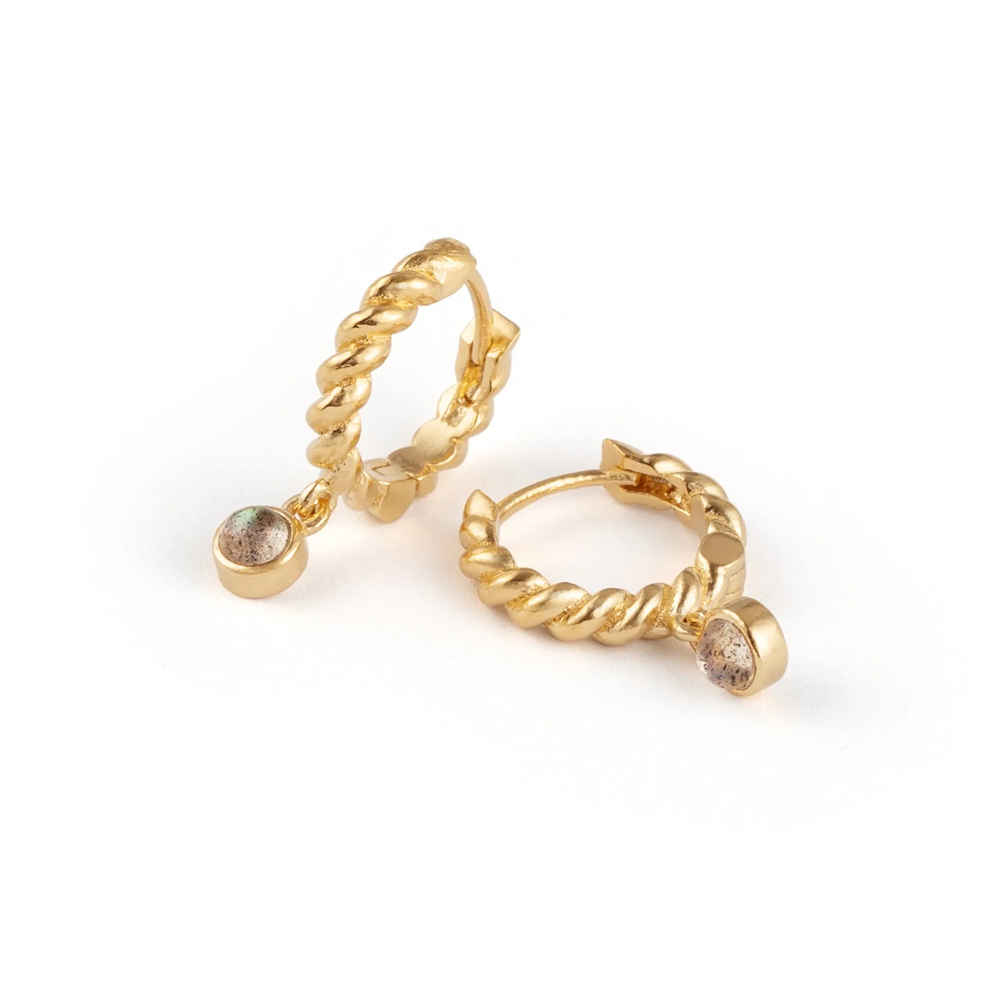 Labradorite Twisted Huggie Hoop Earring