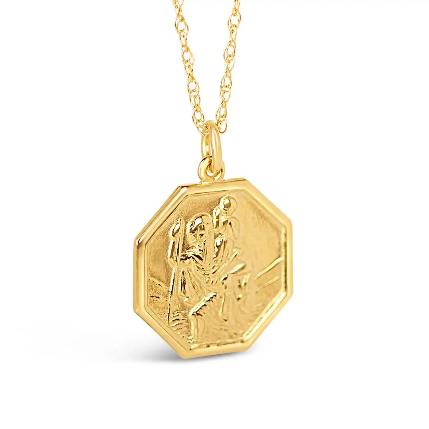 Large St Christopher Necklace Solid Gold   Engraving