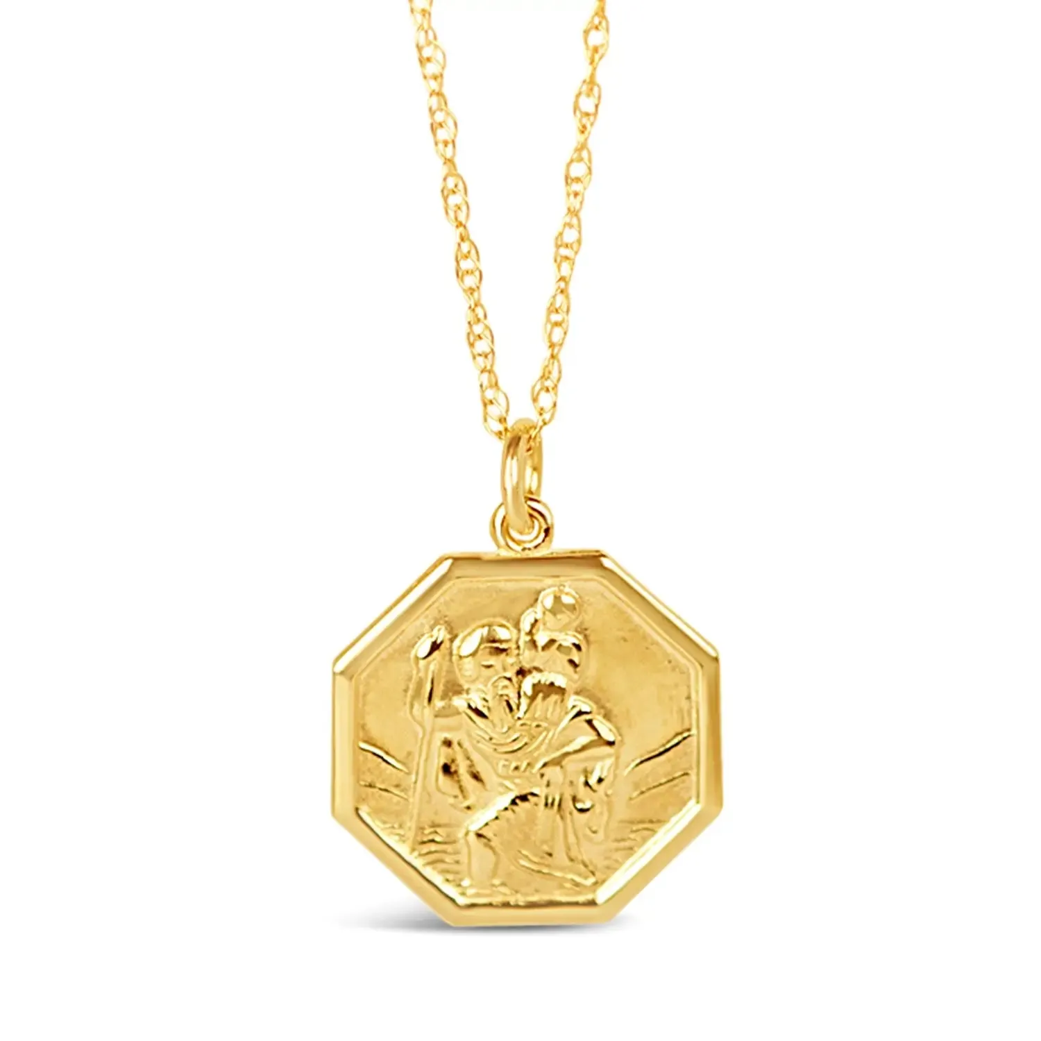 Large St Christopher Necklace Solid Gold   Engraving
