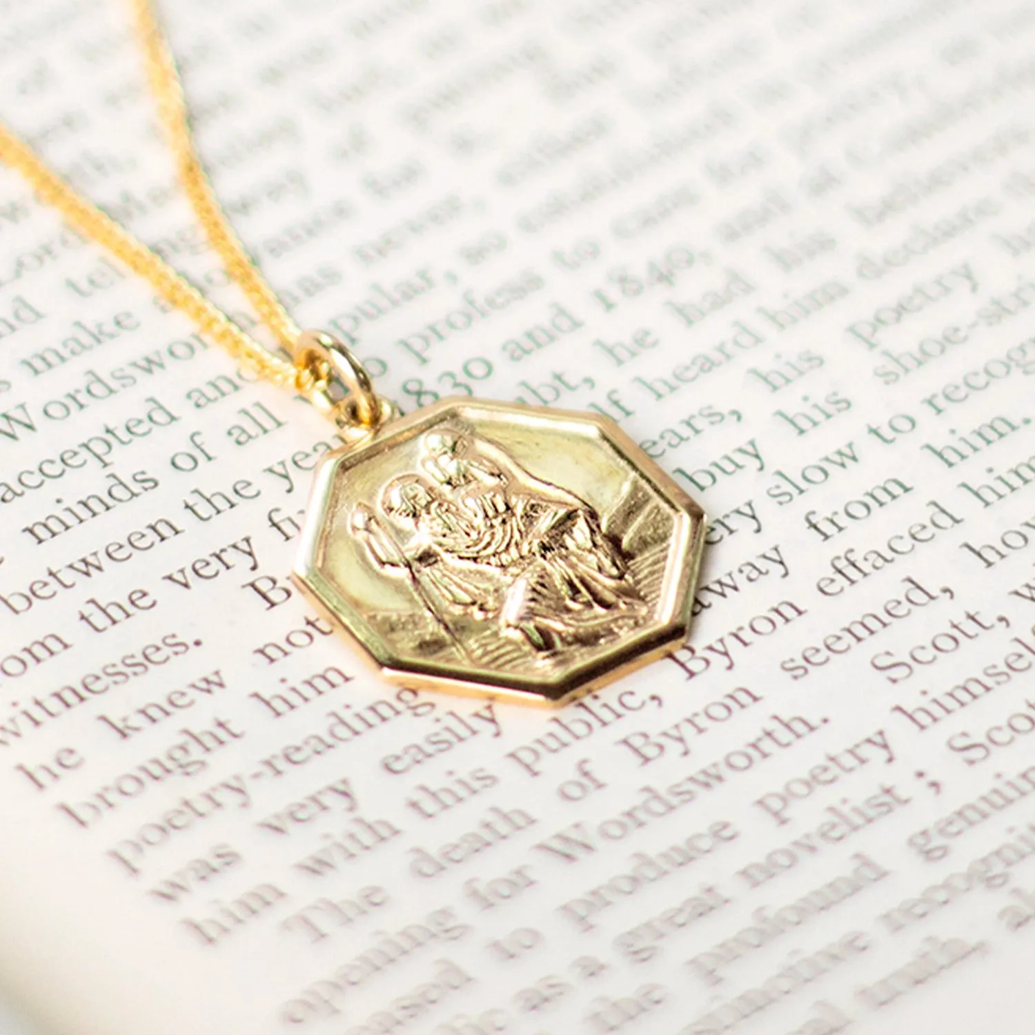 Large St Christopher Necklace Solid Gold   Engraving