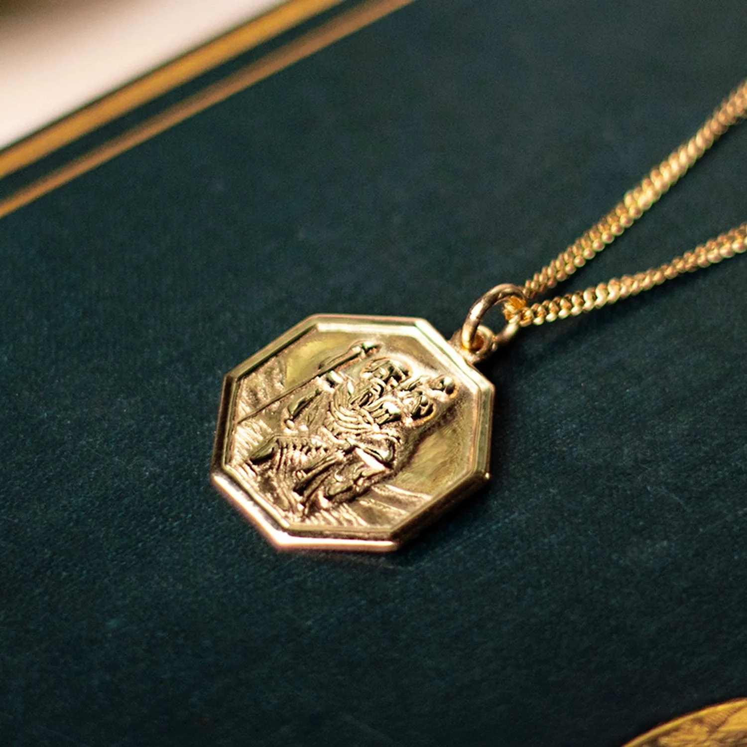 Large St Christopher Necklace Solid Gold   Engraving