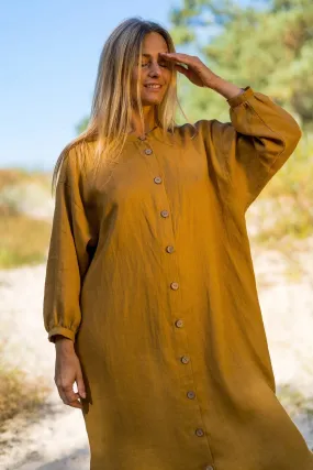 Linen Oversized Shirt-Dress NINA In Amber Yellow