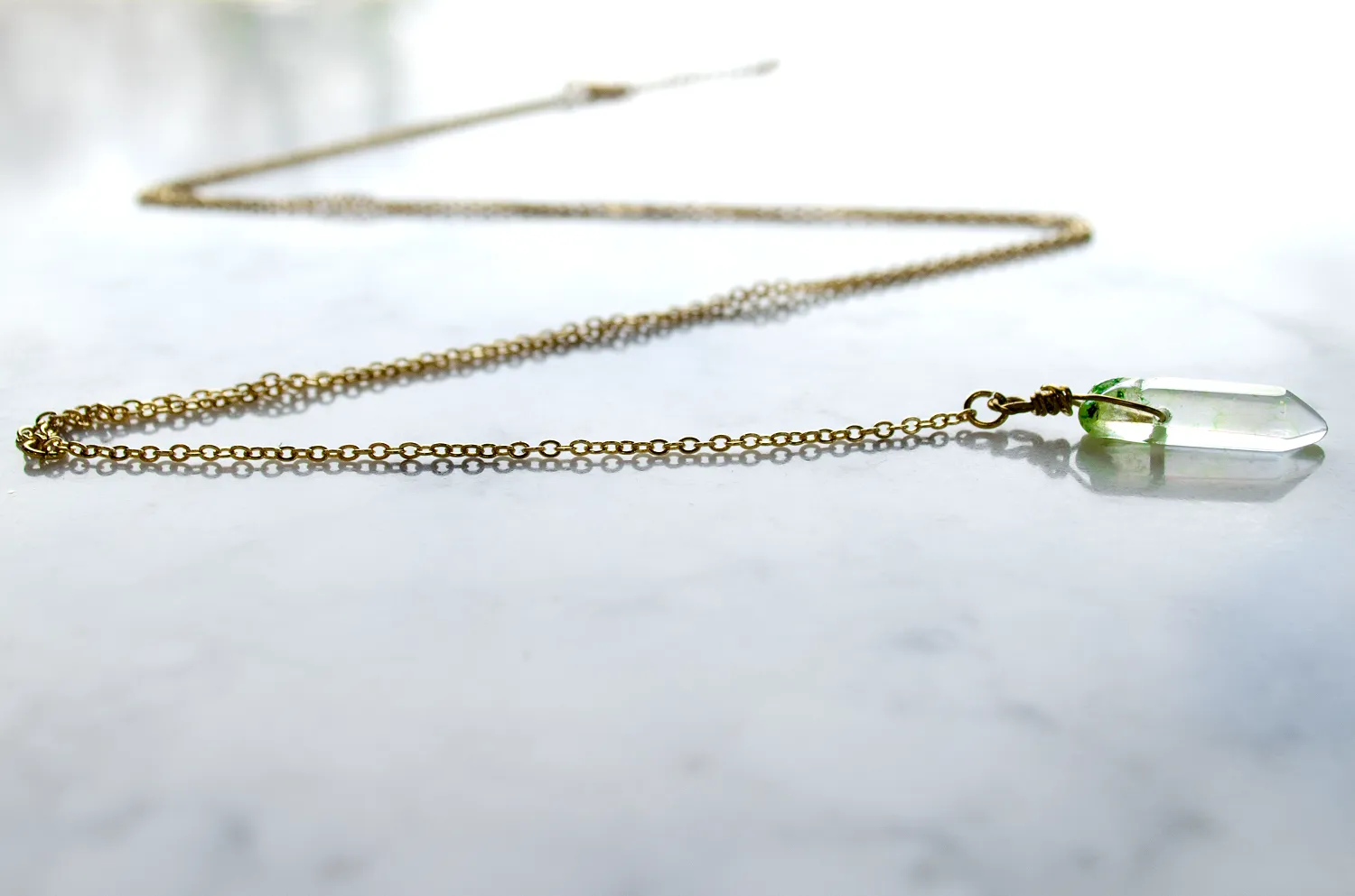 Long Mint Crystal Necklace