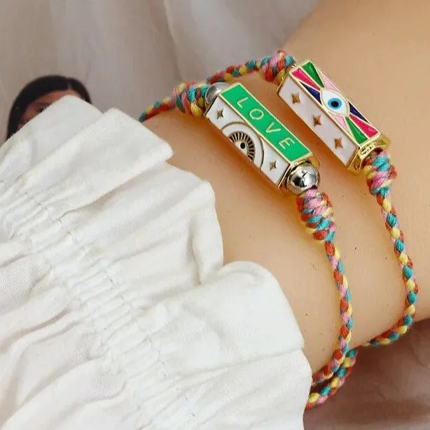Love Locket Rope Braided Bracelet Pink