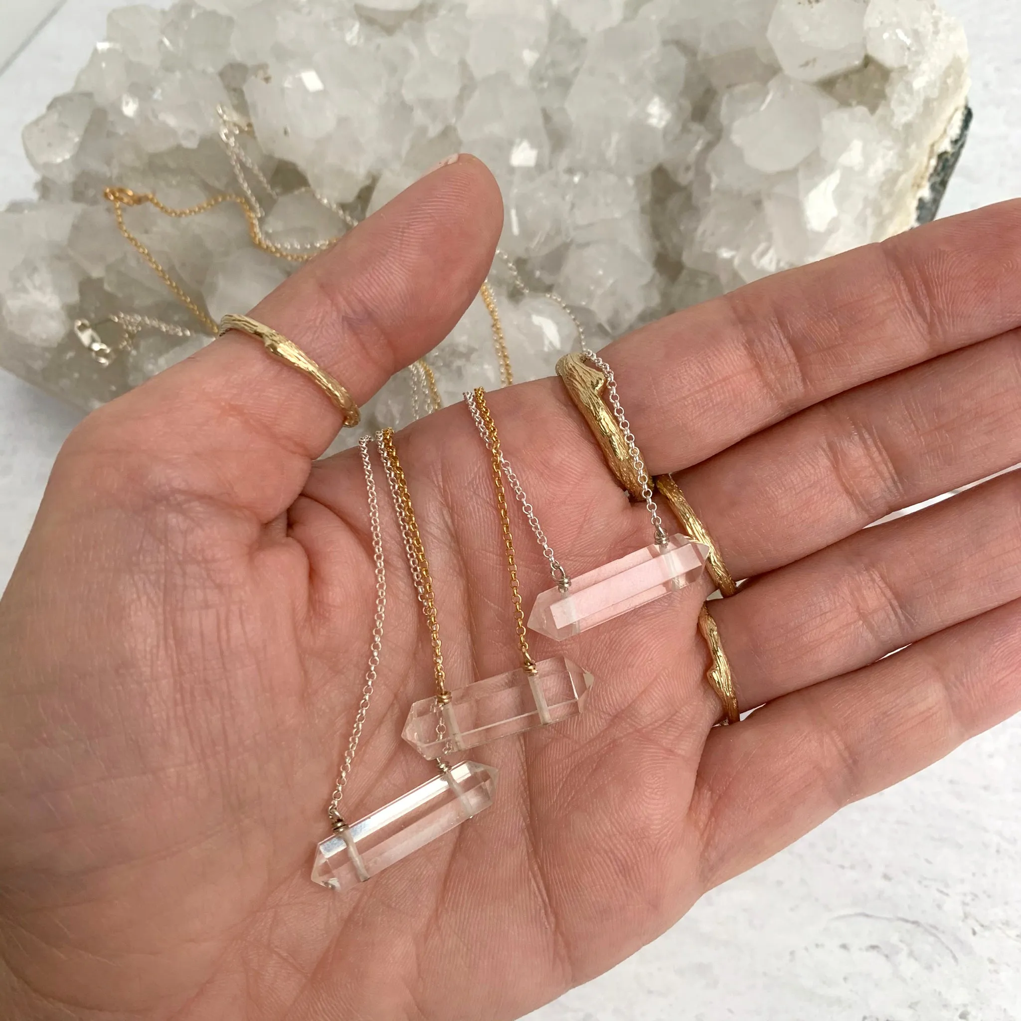 Master Healer Double Terminated Point Necklace | Gold