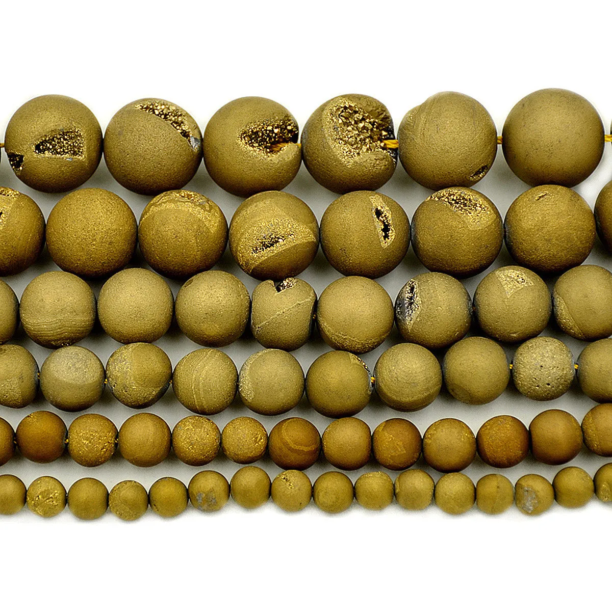 Metallic Titanium Natural Druzy Agate Round Beads on a 15.5" Strand