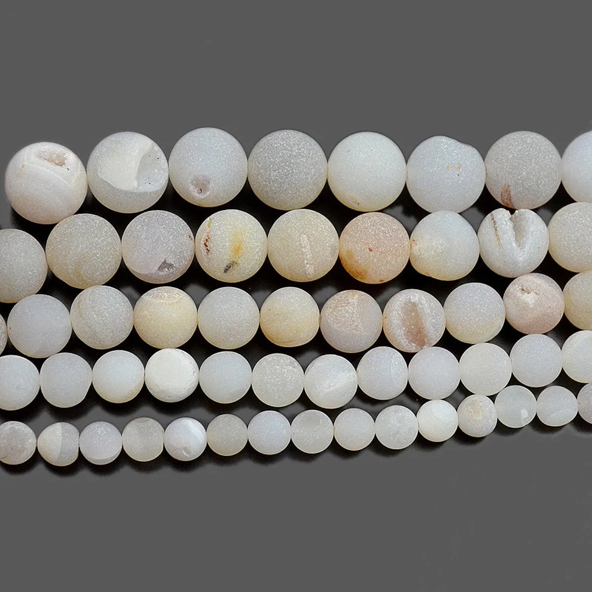 Metallic Titanium Natural Druzy Agate Round Beads on a 15.5" Strand