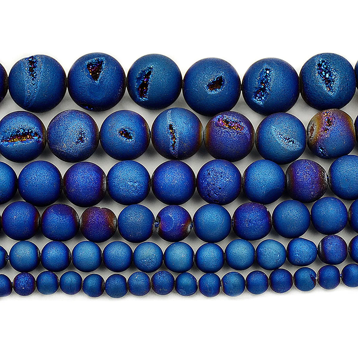 Metallic Titanium Natural Druzy Agate Round Beads on a 15.5" Strand