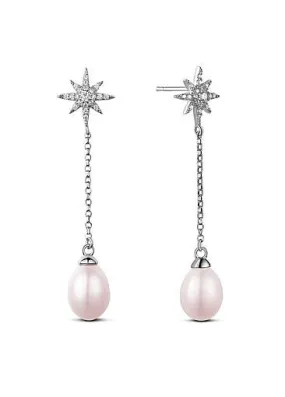 Micro Pave AAA Zircon Sun with Fresh Water Pearl 925 Sterling Silver Stud Earrings