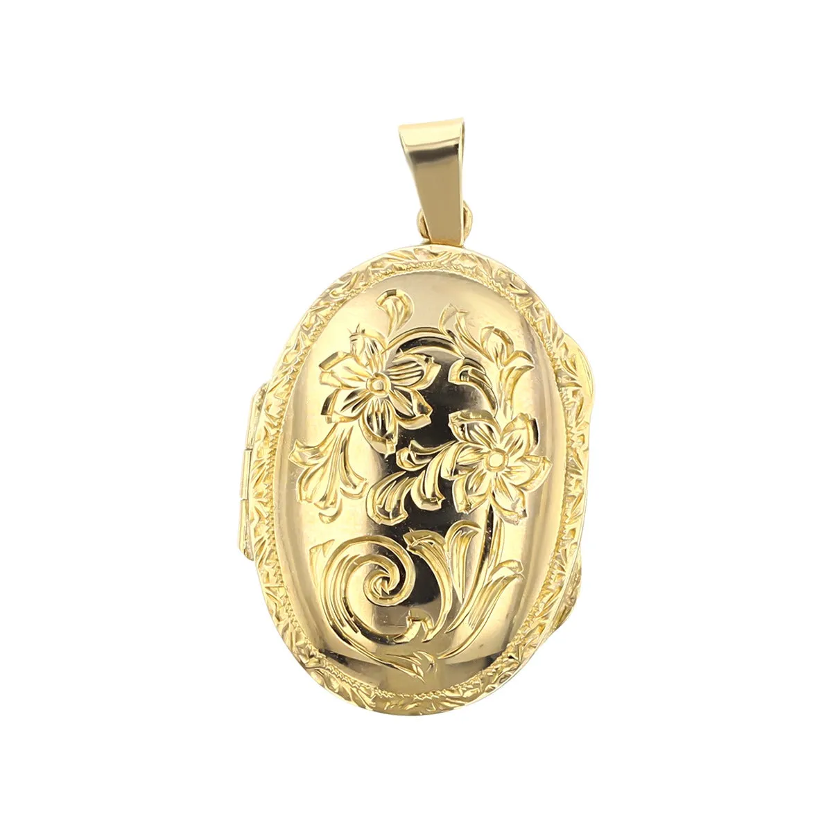 Mid-Century 14K Yellow Gold Floral Engraved Locket