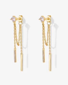 Mini CZ Chained Bar Earrings