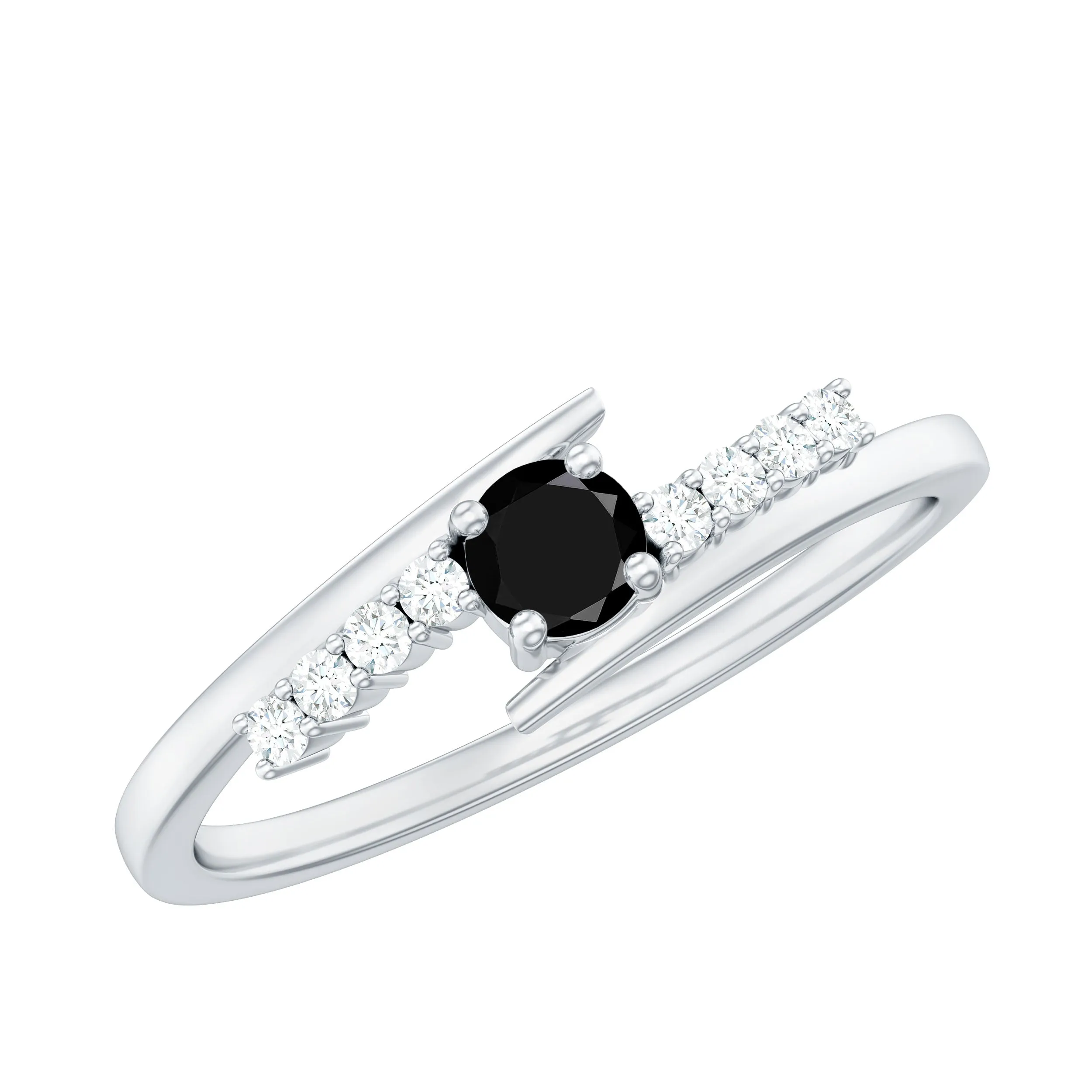 Minimal Lab Created Black Diamond and Diamond Bypass Promise Ring