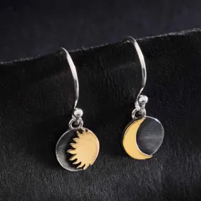 Mixed Metals Sun   Moon Earrings