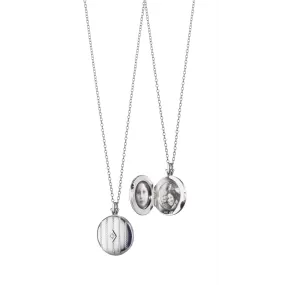 Monica Rich Kosann Sterling Silver Round Bead Locket Necklace with Diamond