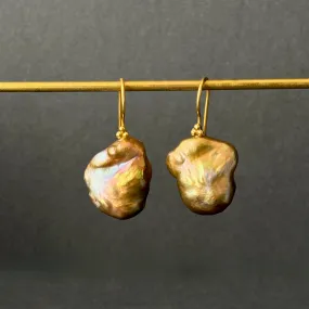 natural color golden green rainbow freshwater soufflé pearl earrings