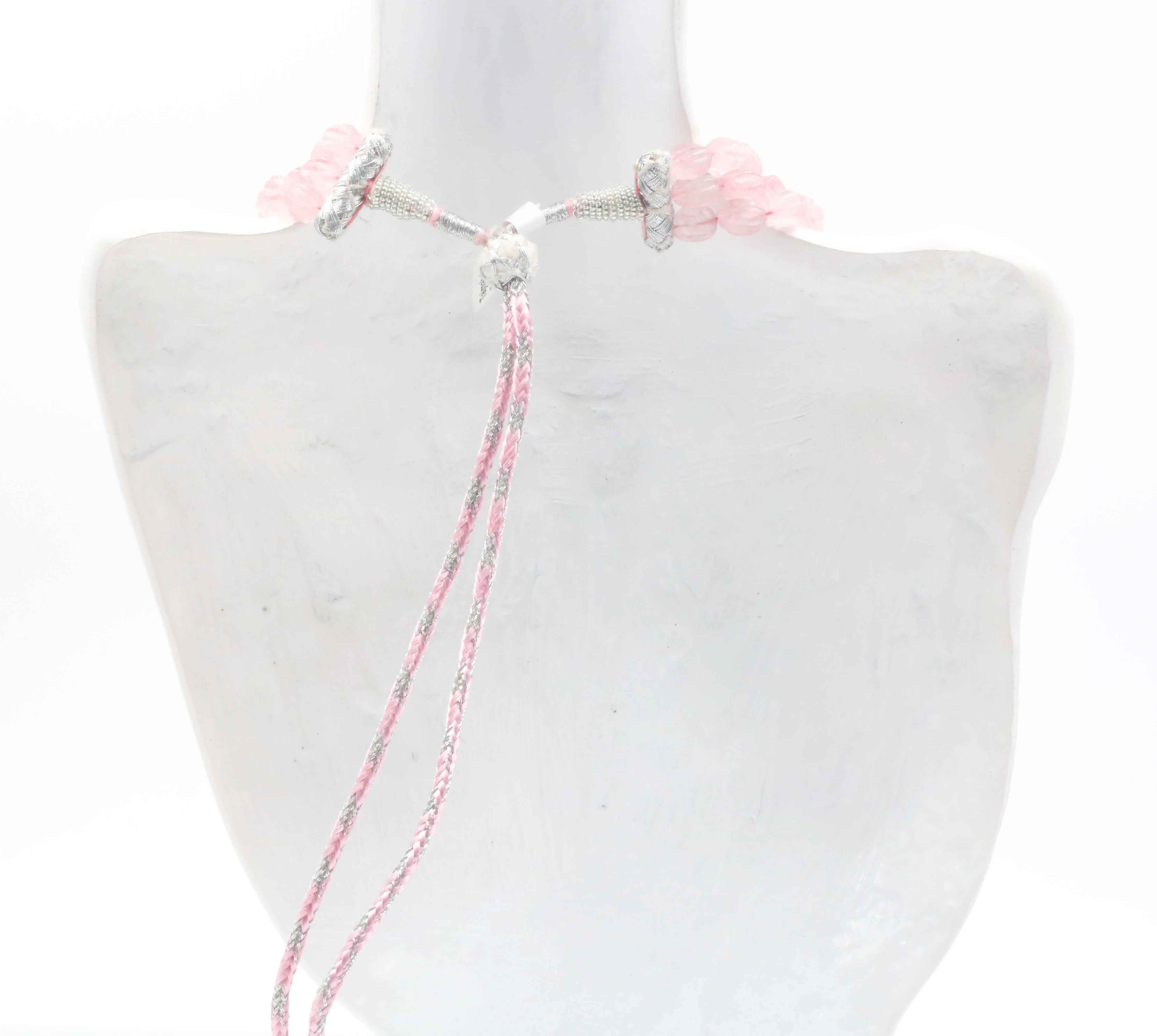 Natural Rose Quartz Necklace Carved Quartz Necklace Genuine Quartz Necklace Pink Beaded Necklace Indian Sarafa Quartz Gemstone SKU: 6143003