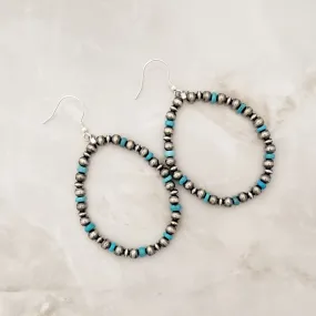 Navajo Pearls & Blue Turquoise Dangle Earrings Sterling Silver