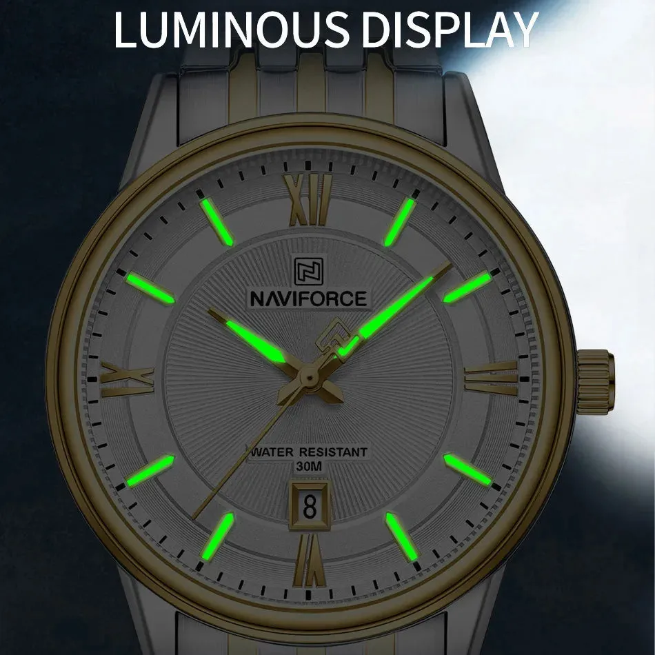 NAVIFORCE 8040 Brand Watch For Couple Simple Waterproof Stainless Steel Strap Men Women  Luminous Calendar Quartz Wristwatches