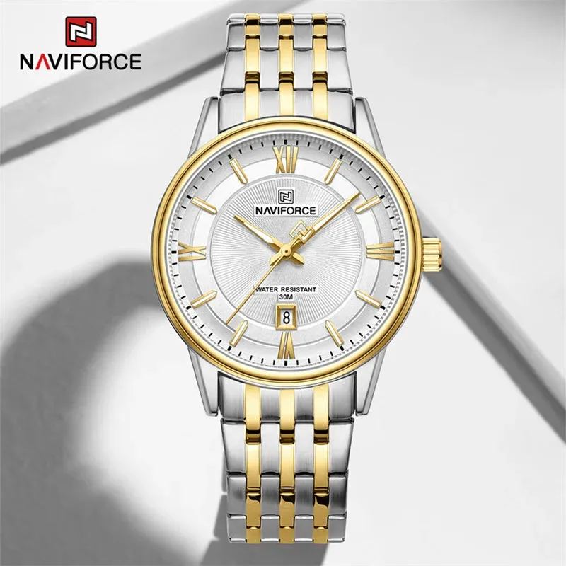 NAVIFORCE 8040 Brand Watch For Couple Simple Waterproof Stainless Steel Strap Men Women  Luminous Calendar Quartz Wristwatches