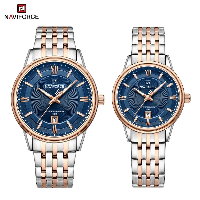 NAVIFORCE 8040 Brand Watch For Couple Simple Waterproof Stainless Steel Strap Men Women  Luminous Calendar Quartz Wristwatches