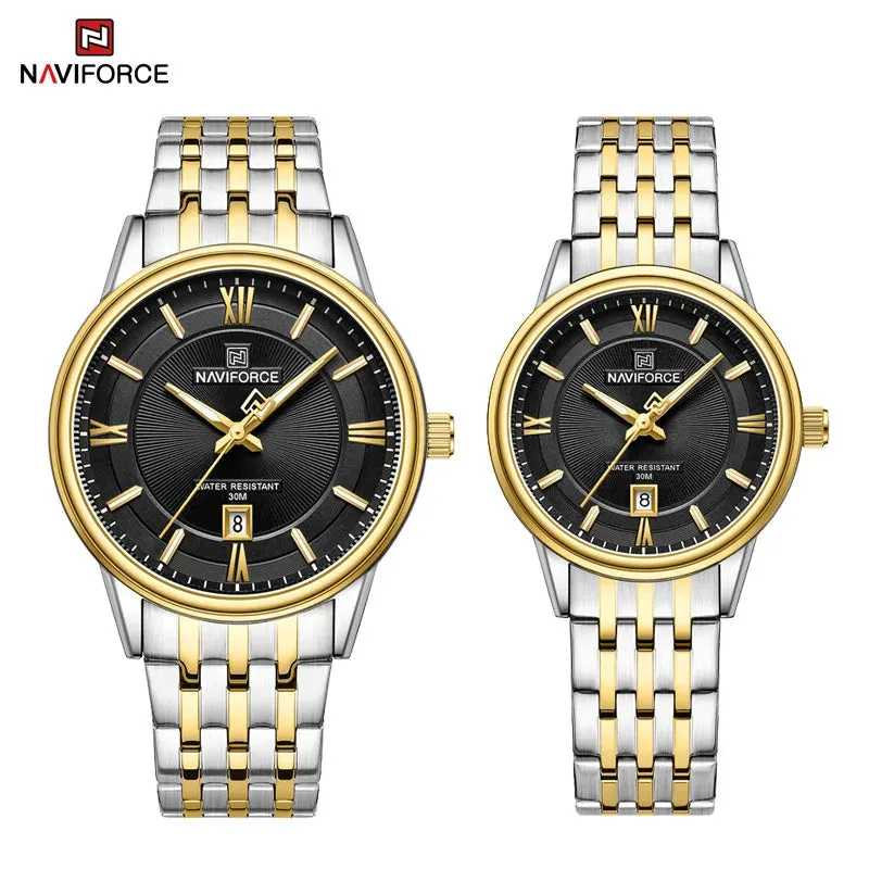 NAVIFORCE 8040 Brand Watch For Couple Simple Waterproof Stainless Steel Strap Men Women  Luminous Calendar Quartz Wristwatches