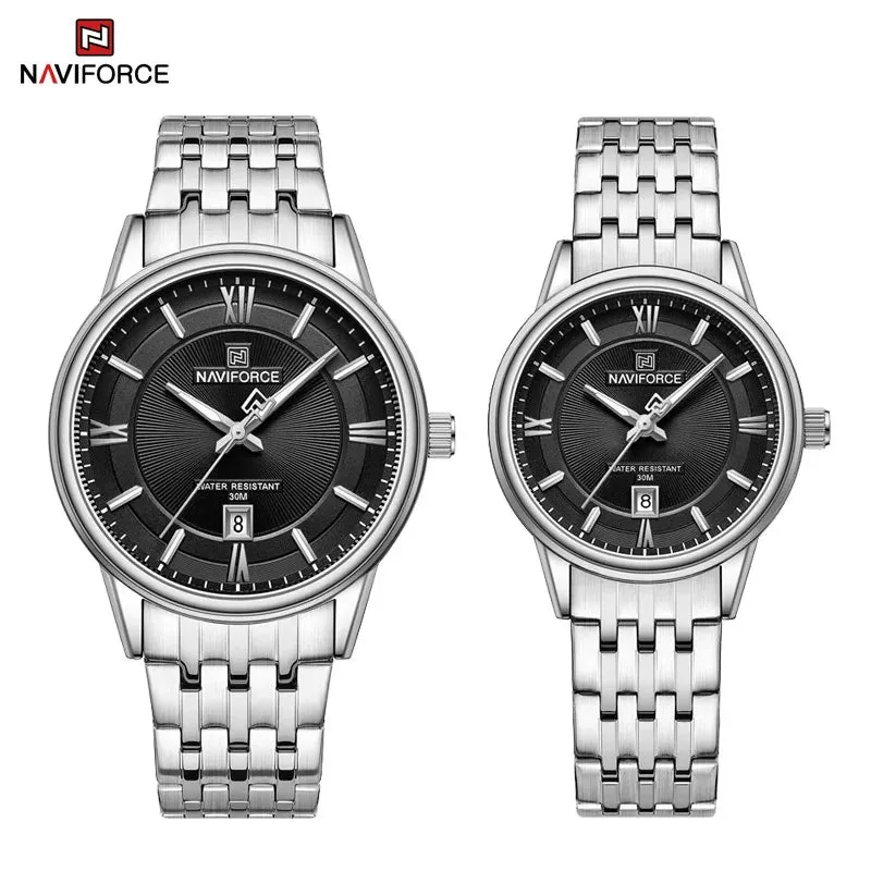 NAVIFORCE 8040 Brand Watch For Couple Simple Waterproof Stainless Steel Strap Men Women  Luminous Calendar Quartz Wristwatches