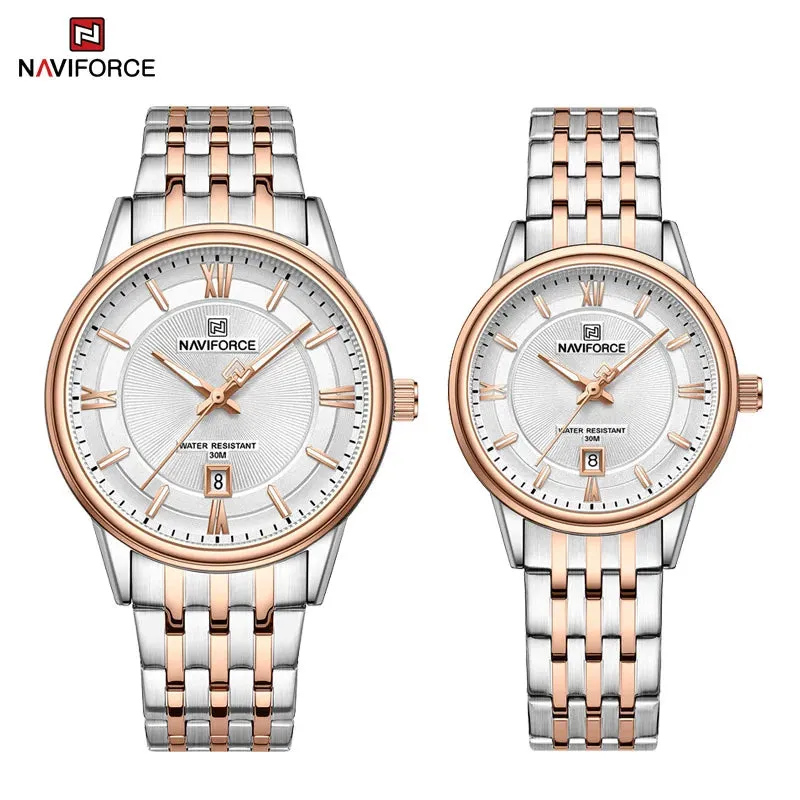 NAVIFORCE 8040 Brand Watch For Couple Simple Waterproof Stainless Steel Strap Men Women  Luminous Calendar Quartz Wristwatches