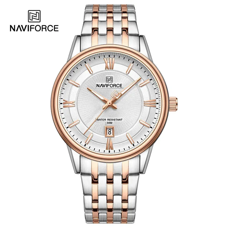 NAVIFORCE 8040 Brand Watch For Couple Simple Waterproof Stainless Steel Strap Men Women  Luminous Calendar Quartz Wristwatches