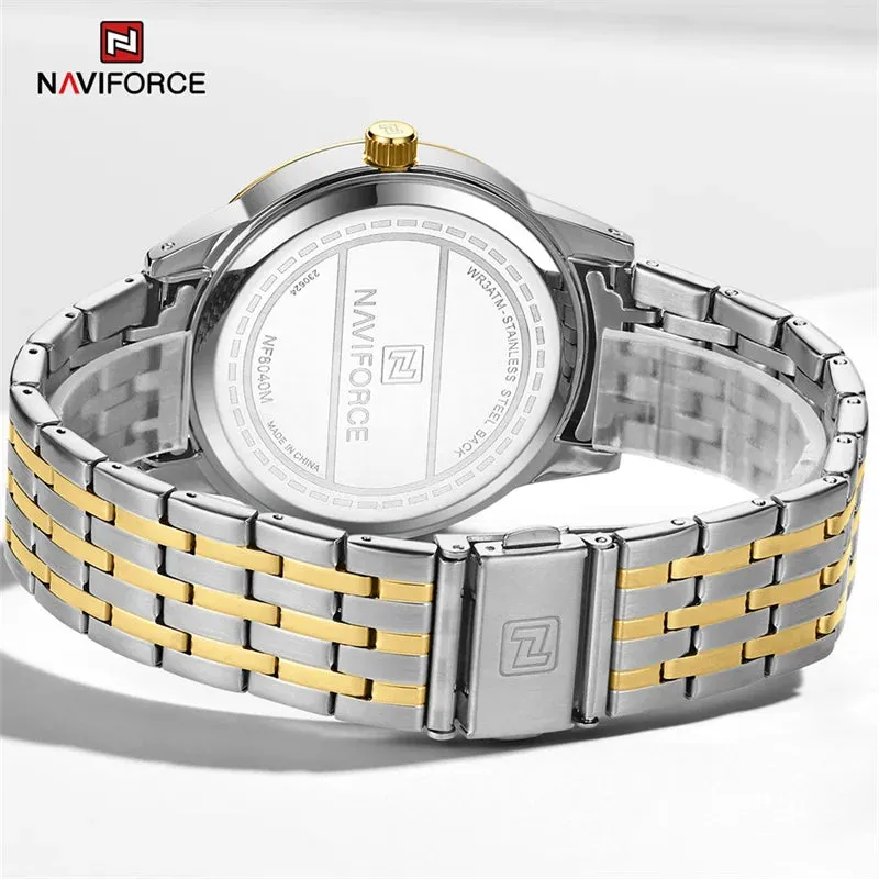 NAVIFORCE 8040 Brand Watch For Couple Simple Waterproof Stainless Steel Strap Men Women  Luminous Calendar Quartz Wristwatches