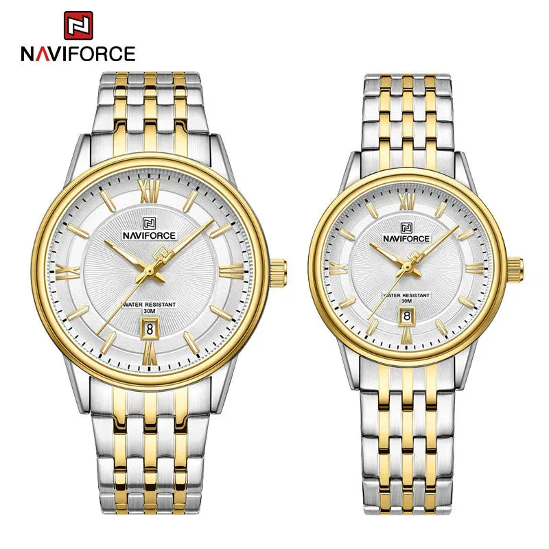 NAVIFORCE 8040 Brand Watch For Couple Simple Waterproof Stainless Steel Strap Men Women  Luminous Calendar Quartz Wristwatches