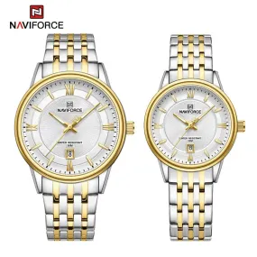 NAVIFORCE 8040 Brand Watch For Couple Simple Waterproof Stainless Steel Strap Men Women  Luminous Calendar Quartz Wristwatches