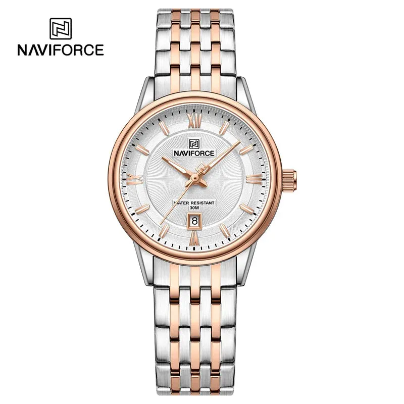 NAVIFORCE 8040 Brand Watch For Couple Simple Waterproof Stainless Steel Strap Men Women  Luminous Calendar Quartz Wristwatches