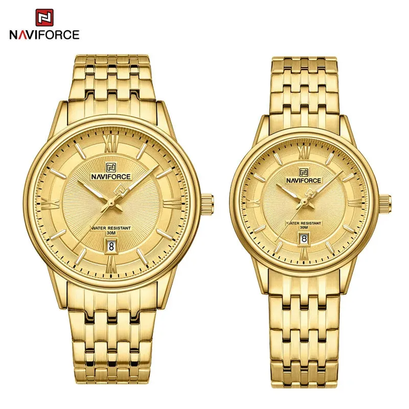 NAVIFORCE 8040 Brand Watch For Couple Simple Waterproof Stainless Steel Strap Men Women  Luminous Calendar Quartz Wristwatches