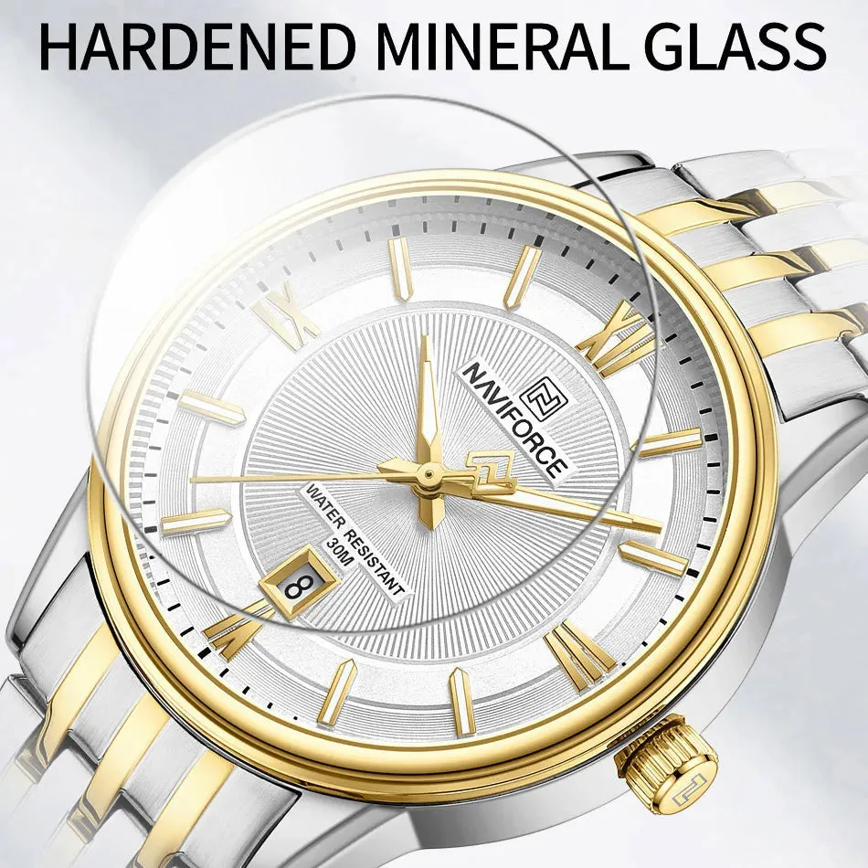 NAVIFORCE 8040 Brand Watch For Couple Simple Waterproof Stainless Steel Strap Men Women  Luminous Calendar Quartz Wristwatches