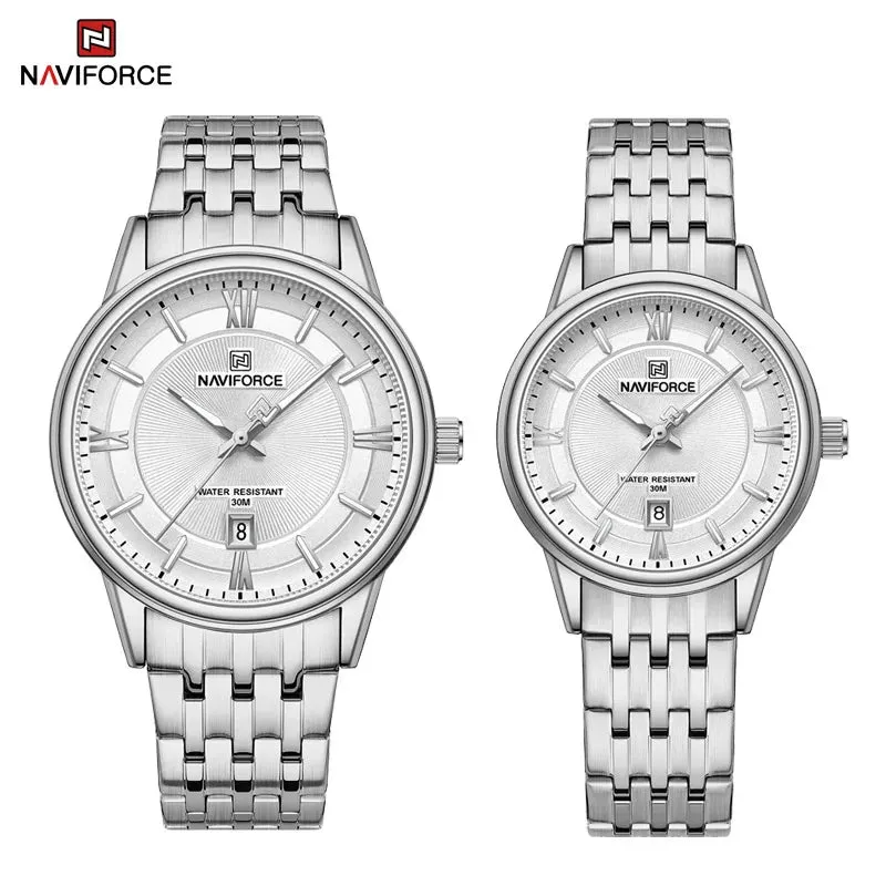 NAVIFORCE 8040 Brand Watch For Couple Simple Waterproof Stainless Steel Strap Men Women  Luminous Calendar Quartz Wristwatches