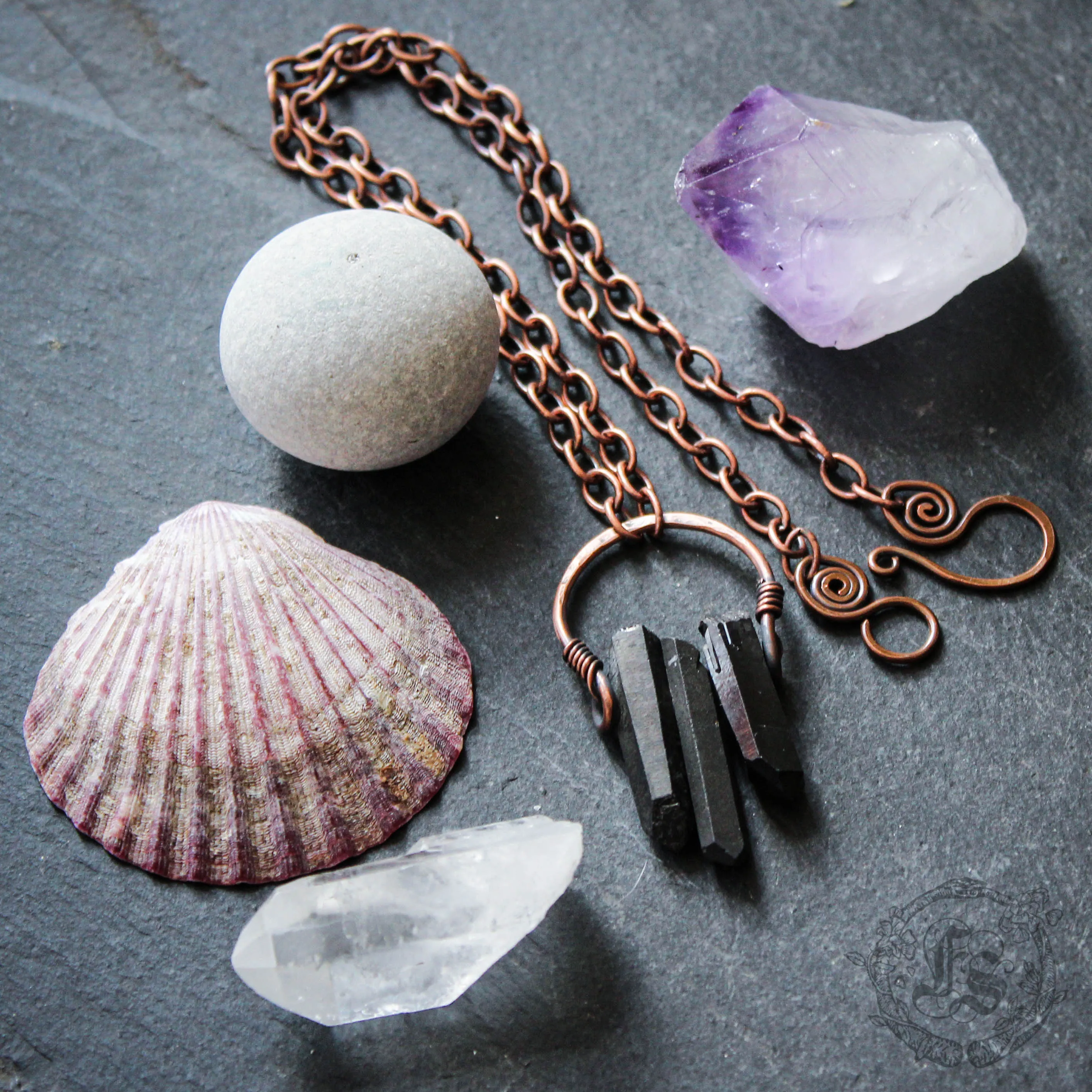 Night Coven Necklace in Matte Black Plated Raw Quartz with Copper.