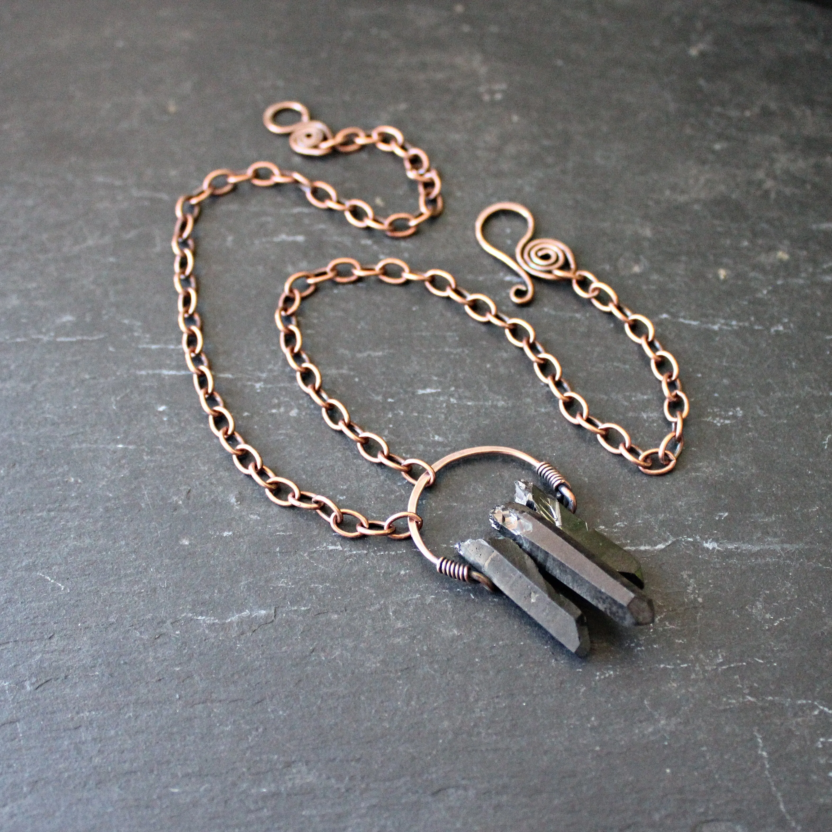 Night Coven Necklace in Matte Black Plated Raw Quartz with Copper.