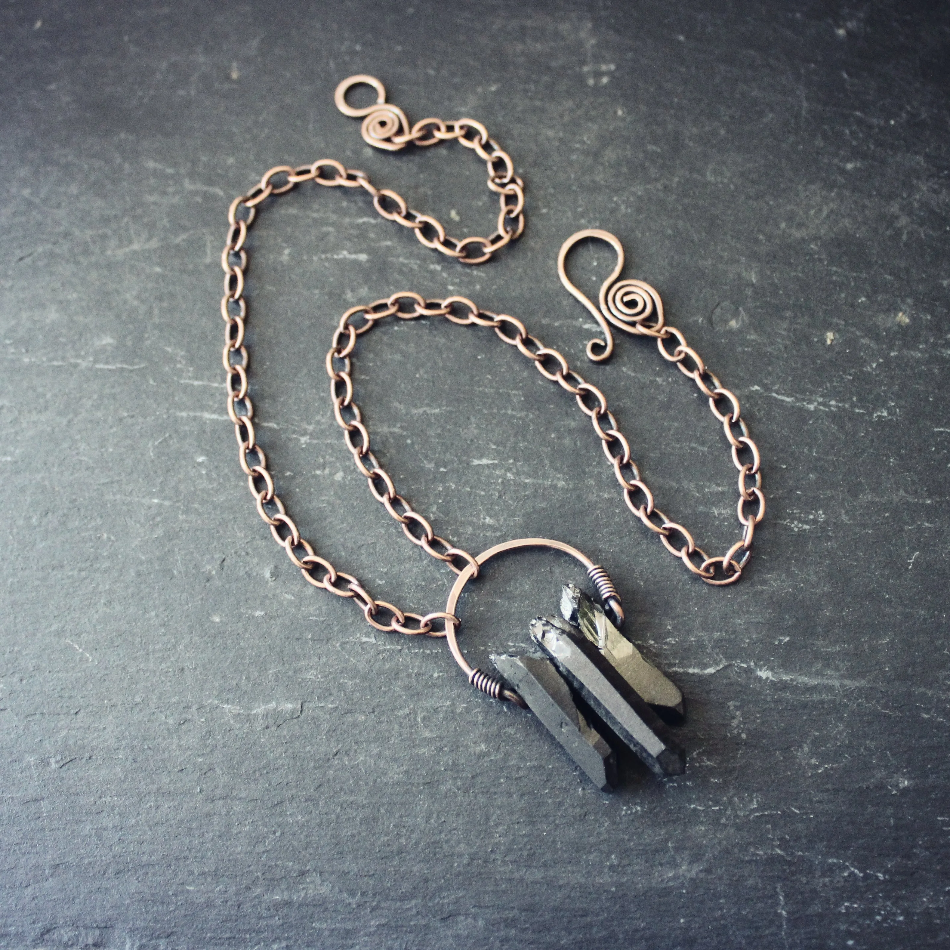 Night Coven Necklace in Matte Black Plated Raw Quartz with Copper.