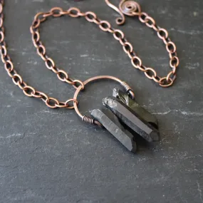 Night Coven Necklace in Matte Black Plated Raw Quartz with Copper.