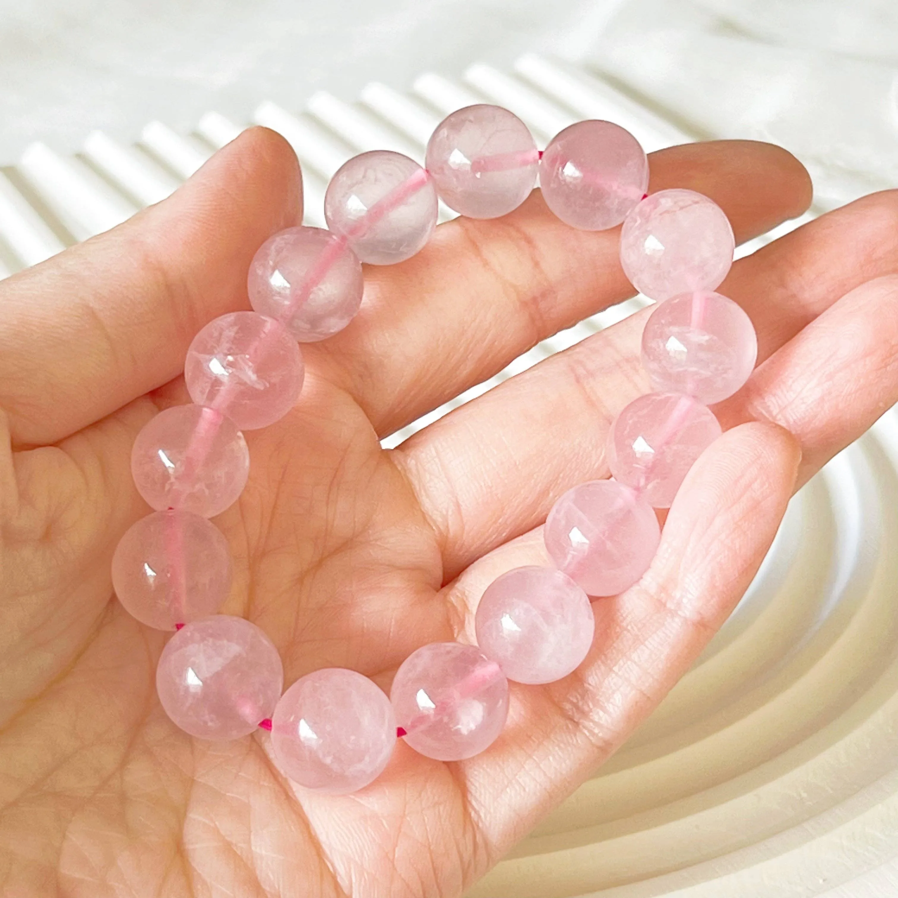 Ninaouity - Heart Chakra Natural Mozambique Rose Quartz Crystal Bracelet
