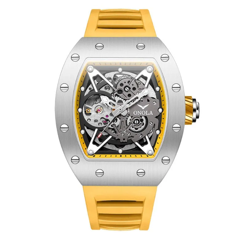 ONOLA Awesome 43mm Men‘s Tonneau Shaped Watch with Visible Gears