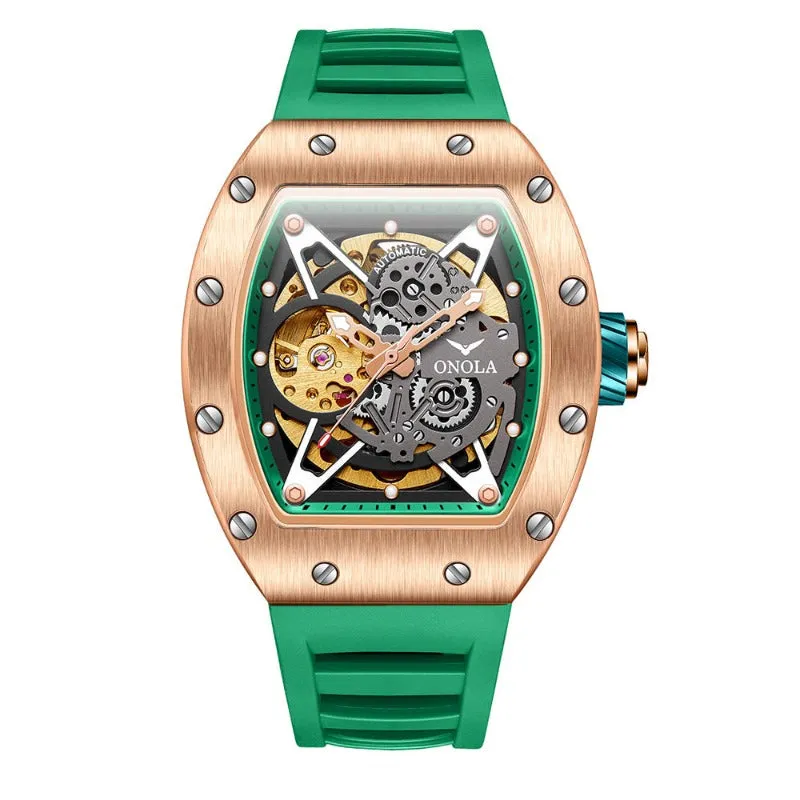 ONOLA Awesome 43mm Men‘s Tonneau Shaped Watch with Visible Gears
