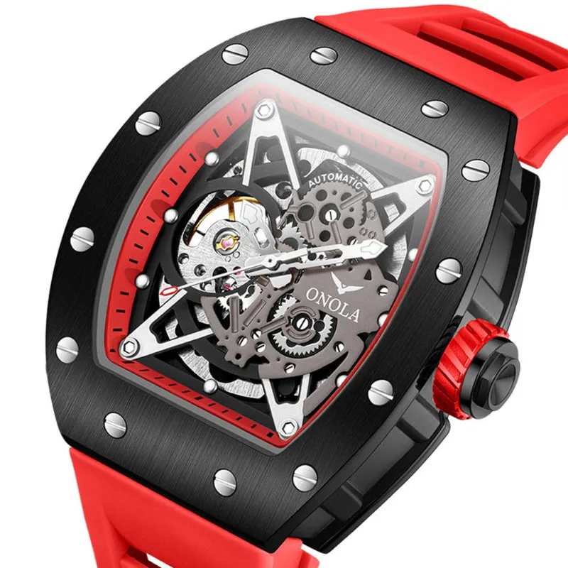 ONOLA Awesome 43mm Men‘s Tonneau Shaped Watch with Visible Gears