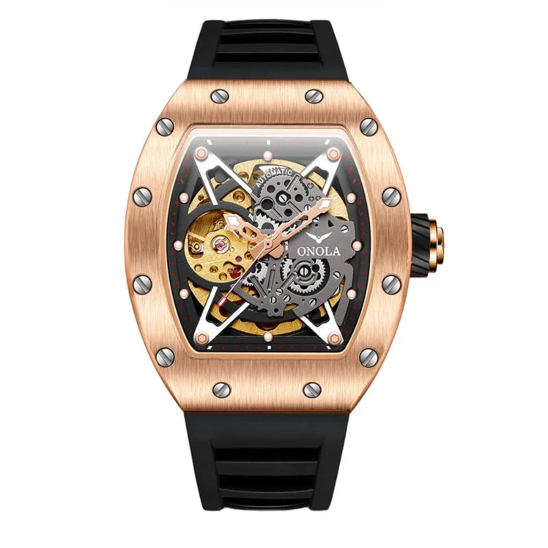 ONOLA Awesome 43mm Men‘s Tonneau Shaped Watch with Visible Gears