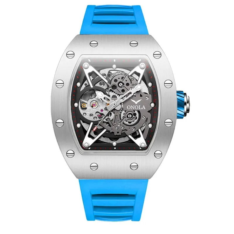 ONOLA Awesome 43mm Men‘s Tonneau Shaped Watch with Visible Gears