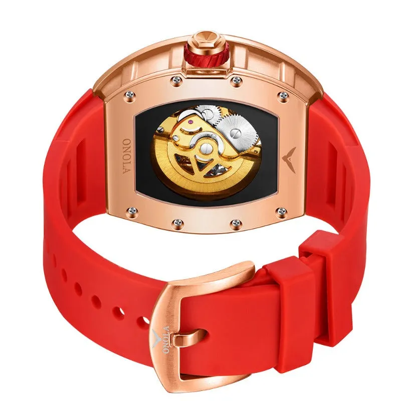 ONOLA Awesome 43mm Men‘s Tonneau Shaped Watch with Visible Gears