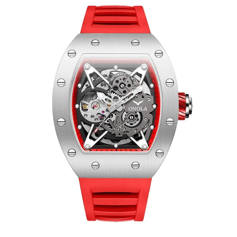 ONOLA Awesome 43mm Men‘s Tonneau Shaped Watch with Visible Gears