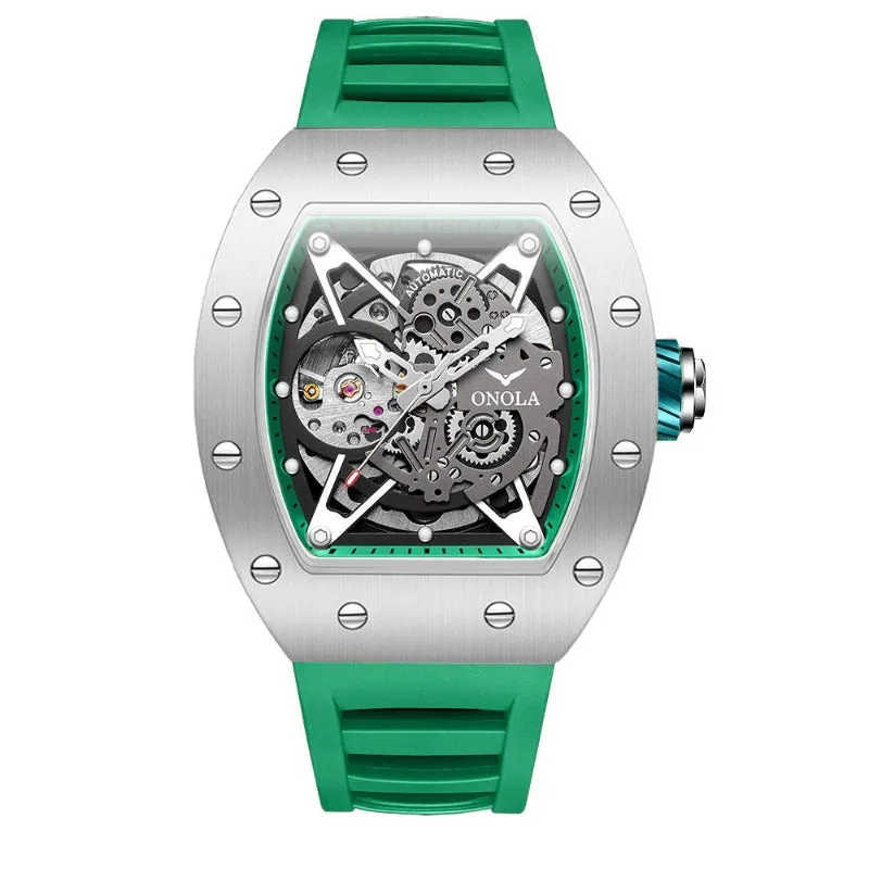 ONOLA Awesome 43mm Men‘s Tonneau Shaped Watch with Visible Gears
