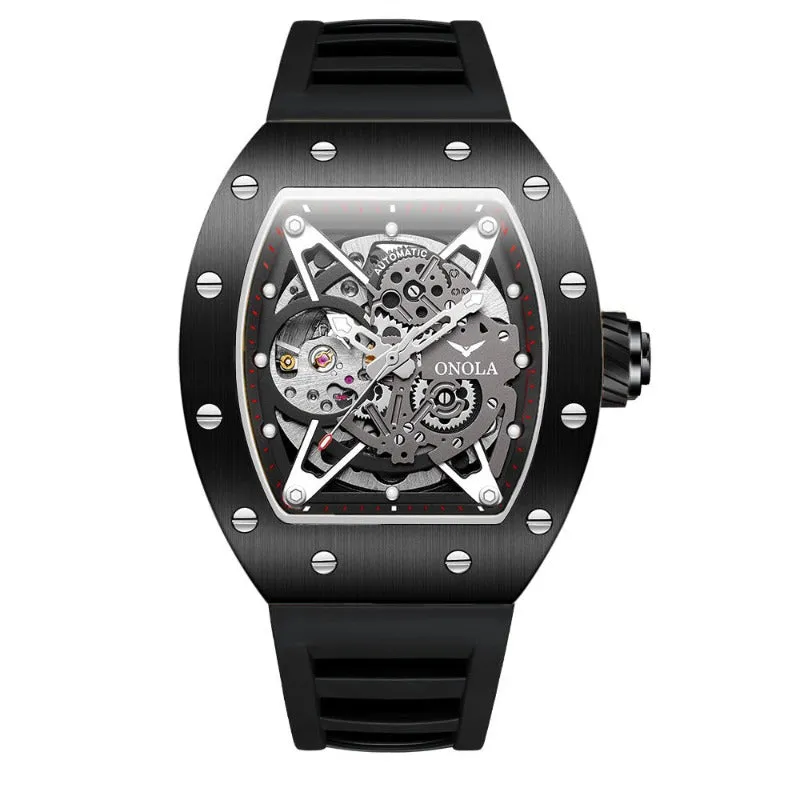 ONOLA Awesome 43mm Men‘s Tonneau Shaped Watch with Visible Gears