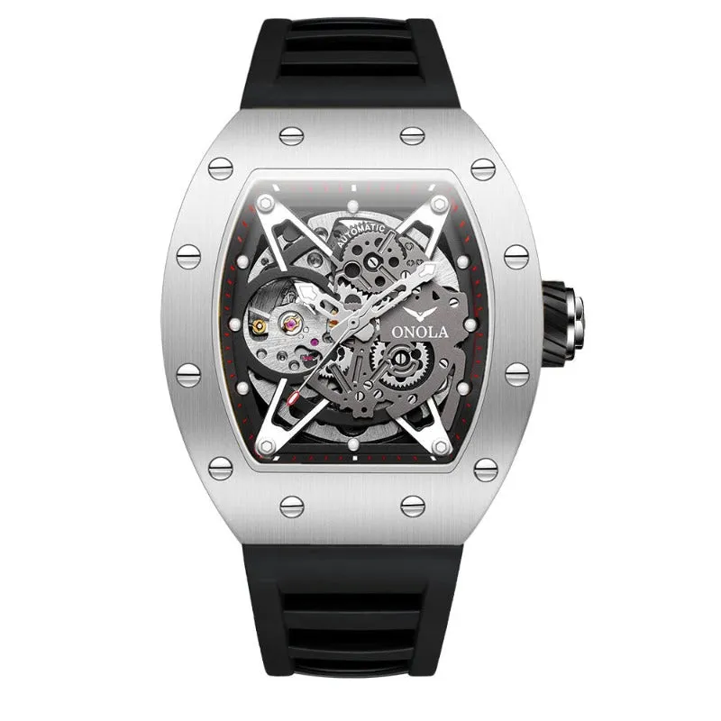 ONOLA Awesome 43mm Men‘s Tonneau Shaped Watch with Visible Gears